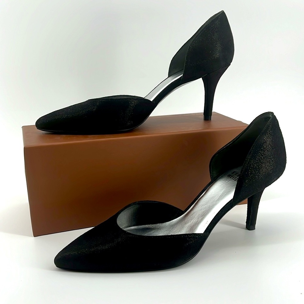 Stuart Weitzman Evening Pump Black Shimmer Fabric 3" Heel Size 8M